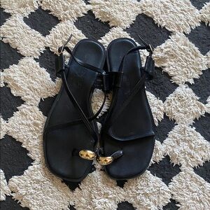 Black Sandals Gold Accent